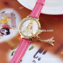 Hot sell lady eiffel tower cheap leather western wrist watches